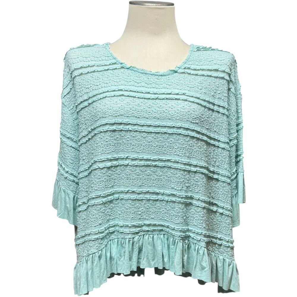Umgee USA Oversized Lace Ruffle Top Teal Small